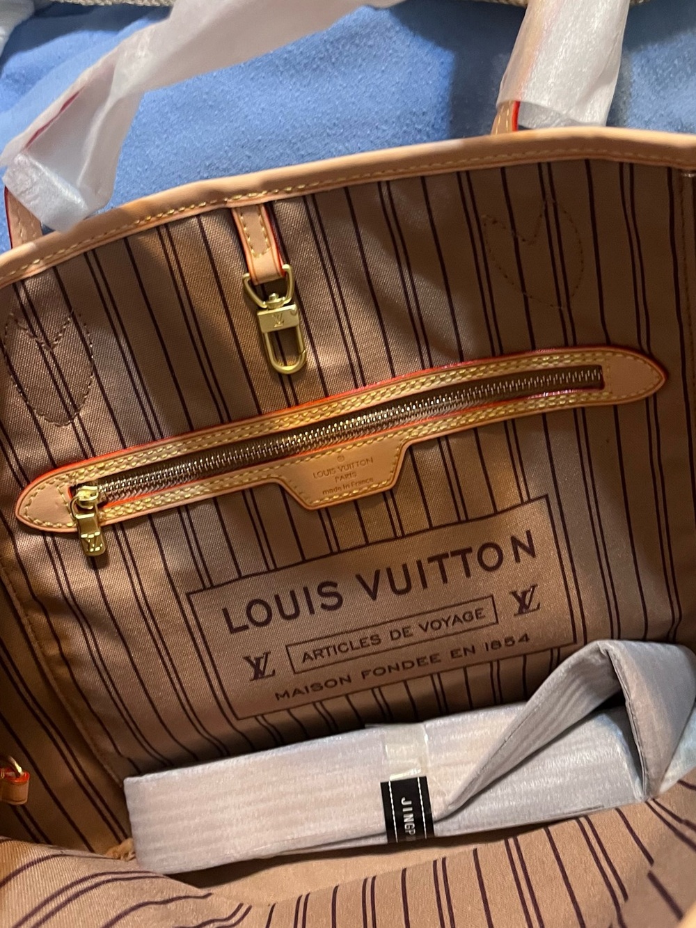Louis Vuitton Brown Striped Canvas Tote with Gold Hardware